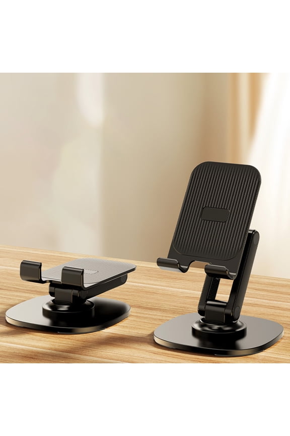 Foldable Phone Stand for Desk - 360° Rotatable, Adjustable Height, Portable ABS Plastic Mobile Holder for Phones & Tablets, Perfect for Office, Travel, Live Streaming, Black, 155x60x92mm Black