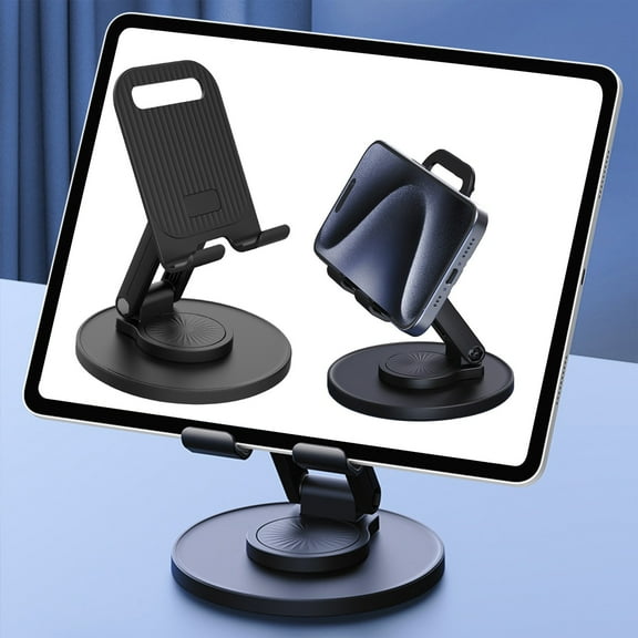 Foldable Phone Stand for Desk - 360° Rotatable, Height Adjustable, Portable Cell Phone Holder with Non-Slip Base for iPhone, Android, Tablets - ABS Plastic, Compact & Lightweight (11x7x4cm)