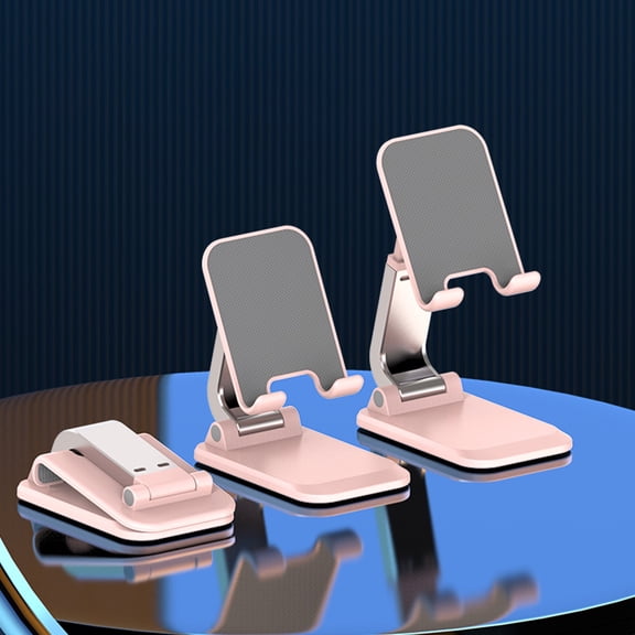 Foldable Phone Stand Height Adjustable, QQZ Portable Rotatable Cell Phone Cradle for Desk, Universal Tablet Holder with Non Slip Base for Office Home Streaming, Pink