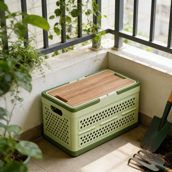 Foldable Picnic Basket Portable Storage Box with Lid Tabletop Function Mesh Ventilation for Outdoor Camping Home Organization Large Capacity Waterproof Plastic Handle Carry and Space Saving Design