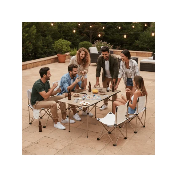 Foldable Picnic Table & Chairs Set With Durable X-Frame, Perfect For Christmas Outdoor Dining, Backyard Camping & Family Holiday Gatherings