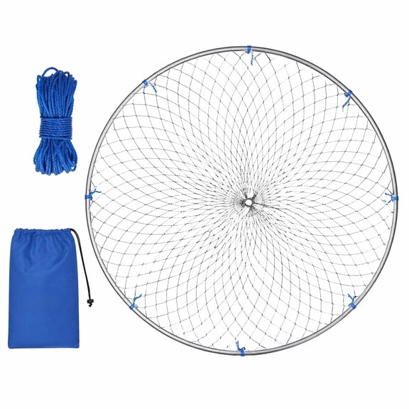 Foldable Pier Fishing Landing Net, 39.47 inch Collapsible Stainless Steel Hoop with Rope, Lightweight Dock Net for Boat Bridge, Portable Fishing Gear with Storage Bag for Anglers