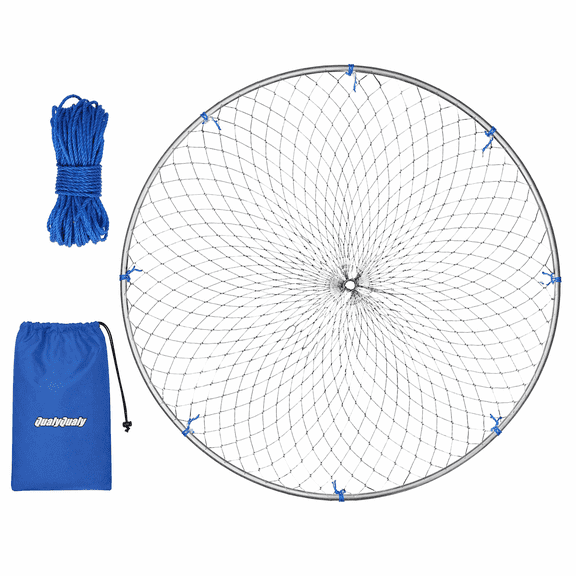 Foldable Pier Fishing Landing Net, 39.47 inch Collapsible Stainless Steel Hoop with Rope, Lightweight Dock Net for Boat Bridge, Portable Fishing Gear with Storage Bag for Anglers