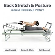 Foldable Pilates Exercise Reformer, Silent Wheels Space Saving Fitness Equipment for Home Gym Daily Workout