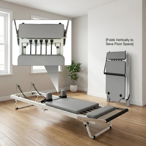 Foldable Pilates Machine 70.8x19.6x30 Inch, Pilates Reformer Machine 440 LBS Weight Capacity, Pilates Equipment with 5 Silent Springs for Home Gym Studio.