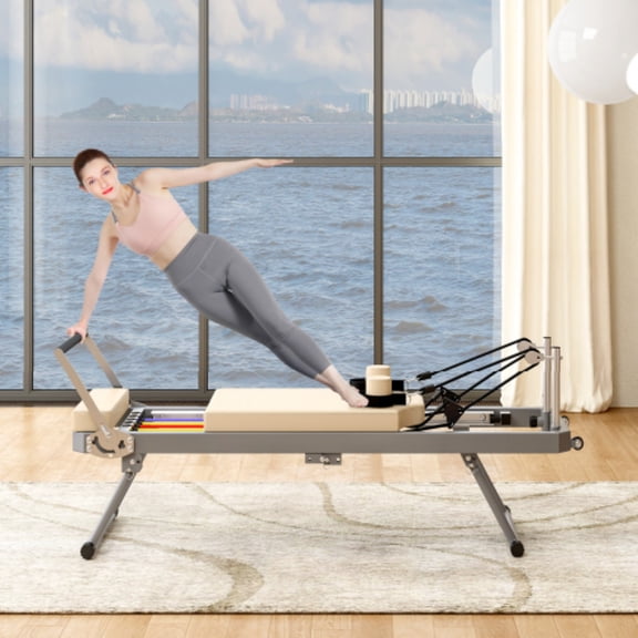 Foldable Pilates Machine Equipment For Home, 330.5LBS Capacity Home Pilates Reformer & Equipment With Dual Resistance-Springs And Cords For All Level Users