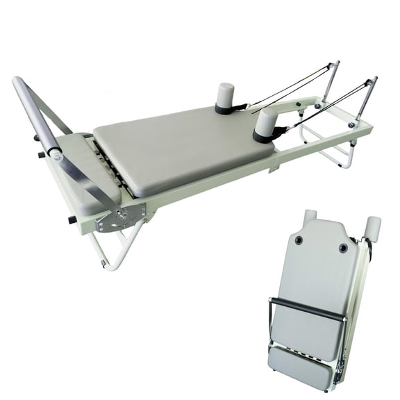 Foldable Pilates Machine, Supports 440LBS, Breathable Pilates Reformer, High-Density Foam Pilates Exercise, 5 Silent Springs Pilates Equipment with 3-Height Risers for Core Strength