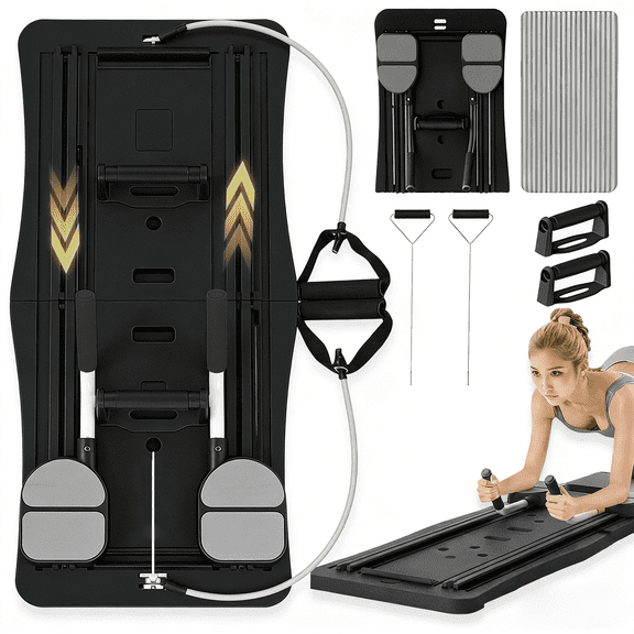 Foldable Pilates Reformer Board 4-in-1 Home Workout Sliding Exercise Platform