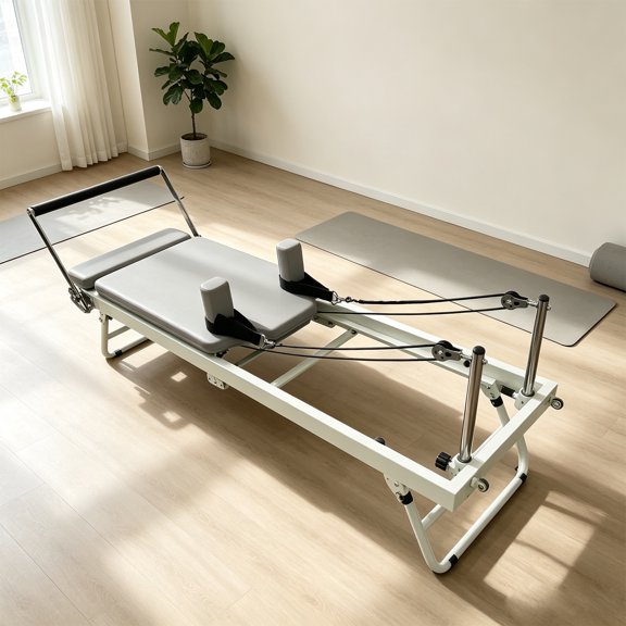Foldable Pilates Reformer Machine for Home Use, 440 LBS Capacity with 5 Adjustable Silent Springs, Compact Trainer with Built-in Wheels for Small Space Full Body Workout & Posture Correction