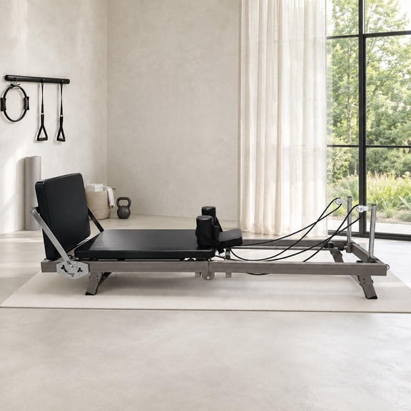 Foldable Pilates Reformer Machine, Home Workout Core Training Equipment, Adjustable Dual Resistance Exercise Platform With Jumpboard, Modern Style
