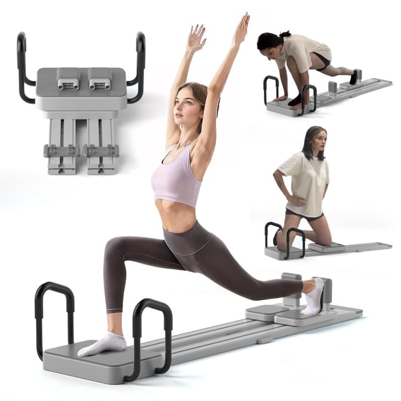 Foldable Pilates Reformer Machine, Portable Pilates Reformer Board with 66.9'' Extended Track, Quick Assembly Gray