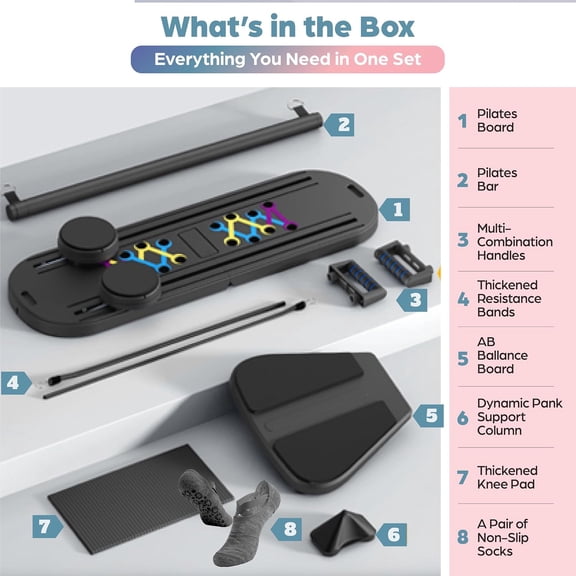Foldable Pilates Reformer Set 7-in-1