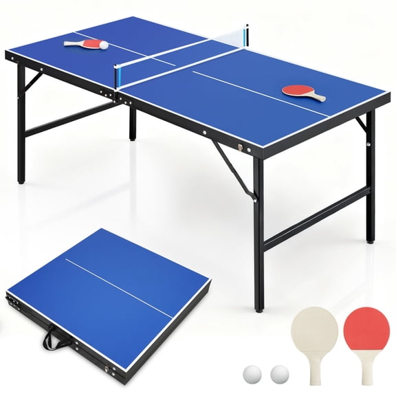 Foldable Ping Pong Table, Portable Table Tennis Table with Net, Paddles & Balls, Indoor Game Room Table for Kids, Adults & Family Entertainment