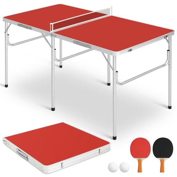 Foldable Ping Pong Table, Portable Table Tennis Table with Net, Paddles & Balls, Indoor Game Room Table for Kids, Adults & Family Entertainment