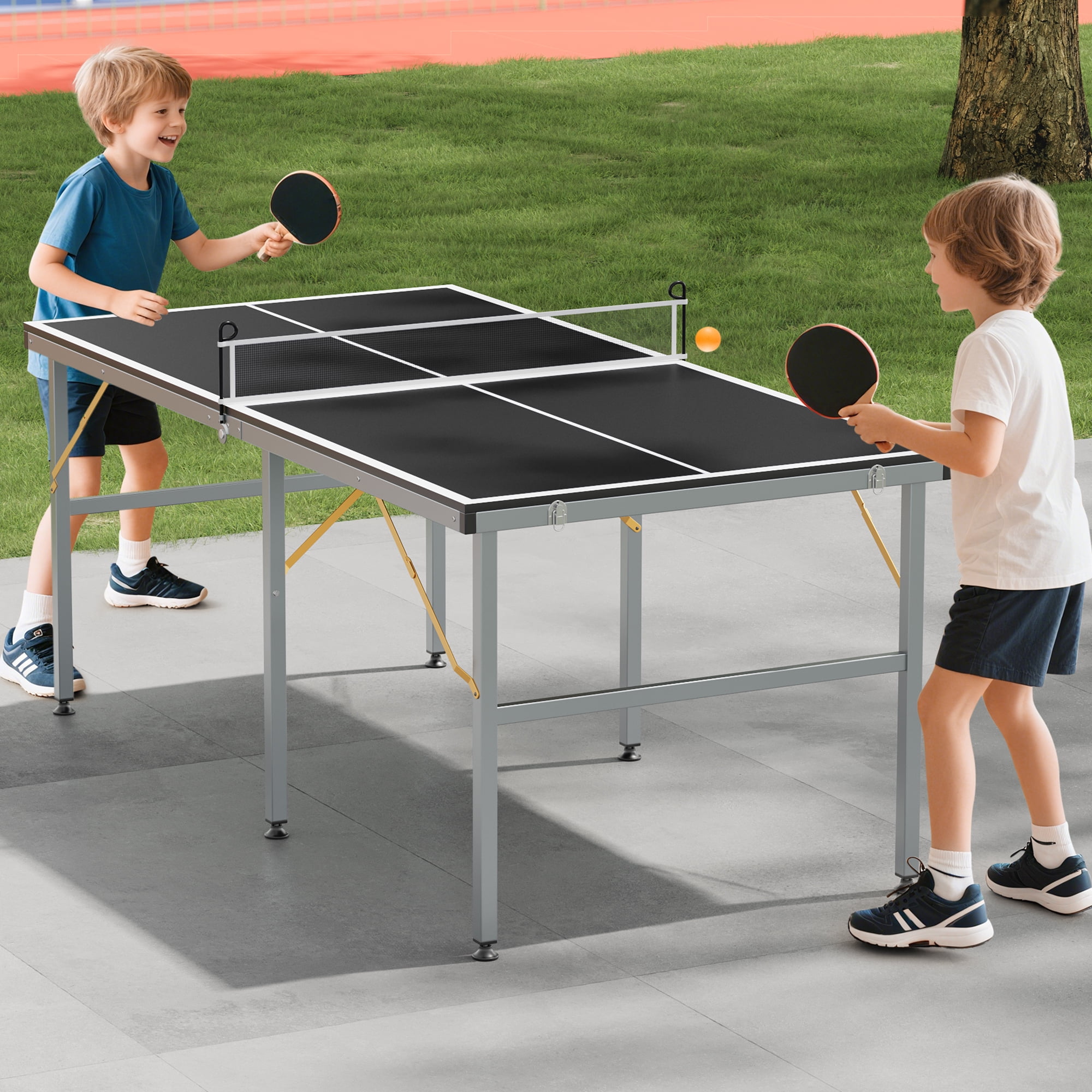 Foldable Ping Pong Table Set with Net & 2 Paddles & 3 Balls, Portable Table Tennis Game Table for Indoor Outdoor, Kids Family Game Table