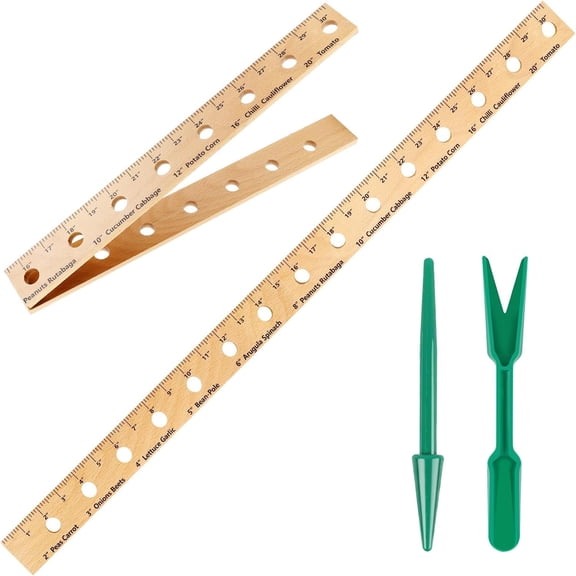 Foldable Plant Ruler Spacer Tool Seeder, Seeding Spacing Ruler with Plant Dibble,Wooden Plant Ruler with Precise Measurements for Vegetable Garden, Yard