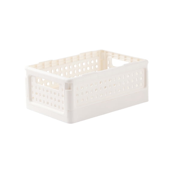Foldable Plastic Baskets for Organizing Collapsible Crate with Handle Stackable Storage Bin for Home Office Classroom (White)