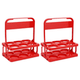 thumbnail image 1 of Foldable Plastic Drink Carrier, 2 Pack Red Beverage Cup Holder, Coffee Beer Delivery Reusable, 1 of 7