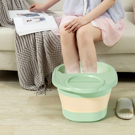 Foldable Foot Bath Bucket with Handle and Lid, Portable Foot Spa Massage Bucket, Foldable for Space-Saving and Home Use with Storage Compartment