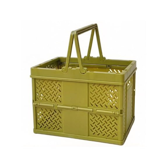 Foldable Plastic Grocery Basket with Handle, Collapsible Storage Crate for Shopping, Picnic & Home Organization
