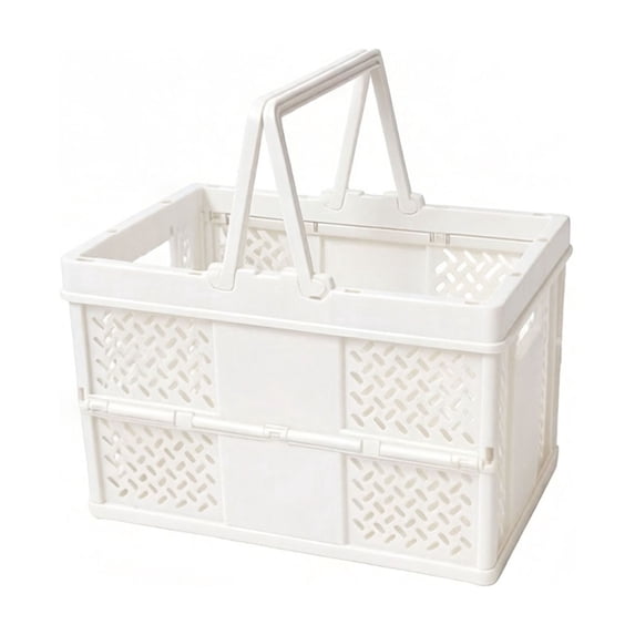 Foldable Plastic Grocery Basket with Handle, Collapsible Storage Crate for Shopping, Picnic & Home Organization