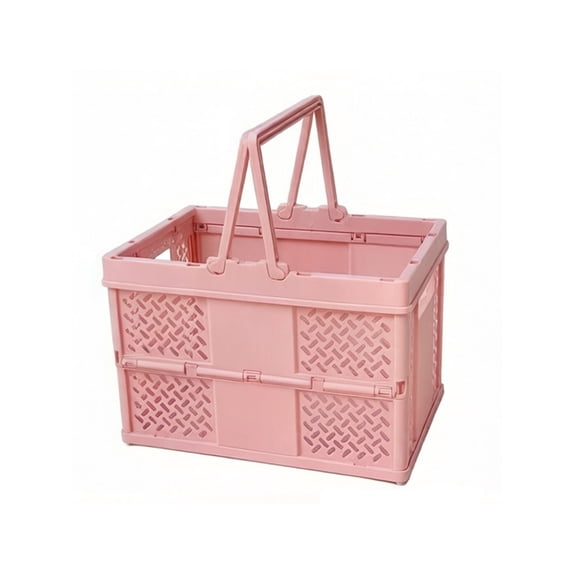 Foldable Plastic Grocery Basket with Handle, Collapsible Storage Crate for Shopping, Picnic & Home Organization