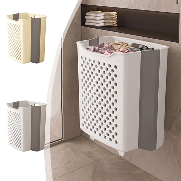 Foldable Plastic Laundry Basket Wall Mounted Dirty Clothes Hamper with Handle for Bathroom and Bedroom Storage