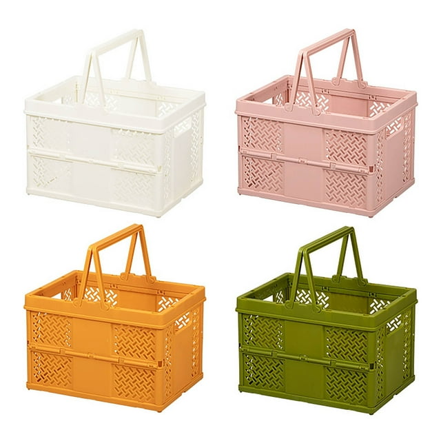 Foldable Plastic Storage Basket, Outdoor Picnic Portable Carry Basket Organizer With Handles