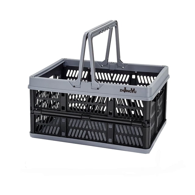 Foldable Plastic Storage Basket with Handles, Collapsible Crate ...