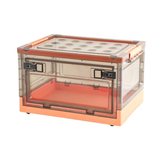 Foldable Plastic Storage Box, Large Capacity Clear Storage Bin, Dorm Room Organizer for Clothes and Blankets, Front Opening with Wheels