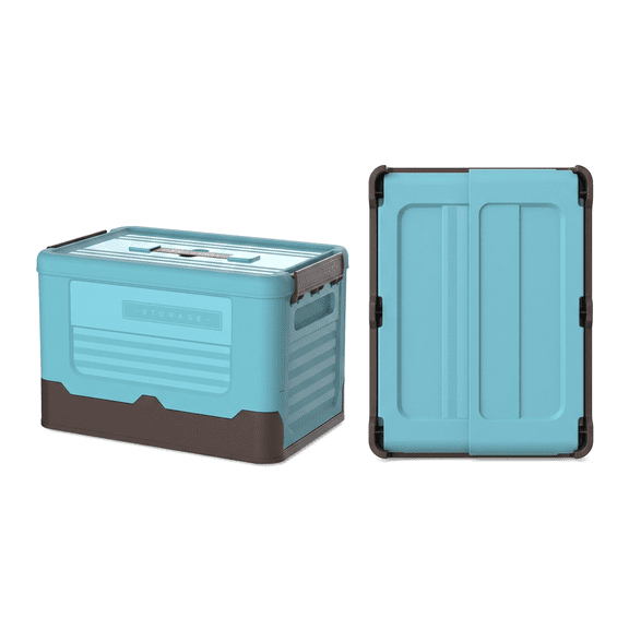 Foldable Plastic Storage Crate with Lid, Collapsible Large Capacity Container for Home Clothing Toy Organization, Heavy Duty Camping Trunk Car Trunk Organizer