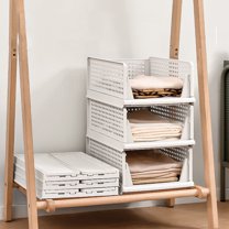 Foldable Plastic Storage Drawer with Wheels | White Polypropylene Clothes Organizer Box | Layered Partition Design for Bedroom & Closet | 43x33.5x18.5cm