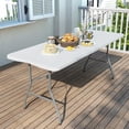 thumbnail image 1 of Foldable Plastic Table 6 Foot, Heavy Duty Portable Table with Lock & Handle, White Folding Table for Camping Picnic Party Indoor Outdoor Events, 1 of 6