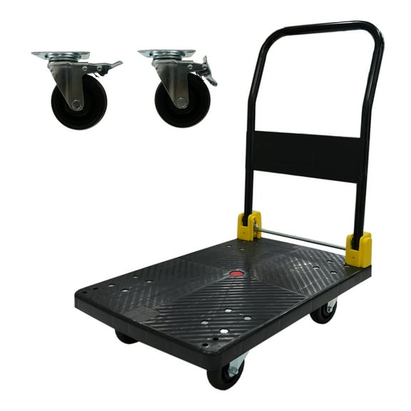 Foldable Platform Cart 880 Lbs, Heavy Duty Push Hand Truck with Brake Wheels - Steel Utility Wagon for Home, Warehouse, Moving & Transport Black + Metal