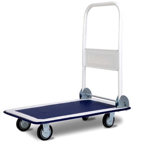 Foldable Platform Cart Dolly with 4 Wheels , 330 lbs Capacity , Blue Vinyl Platform , Versatile for Home, Office, and Factory Use