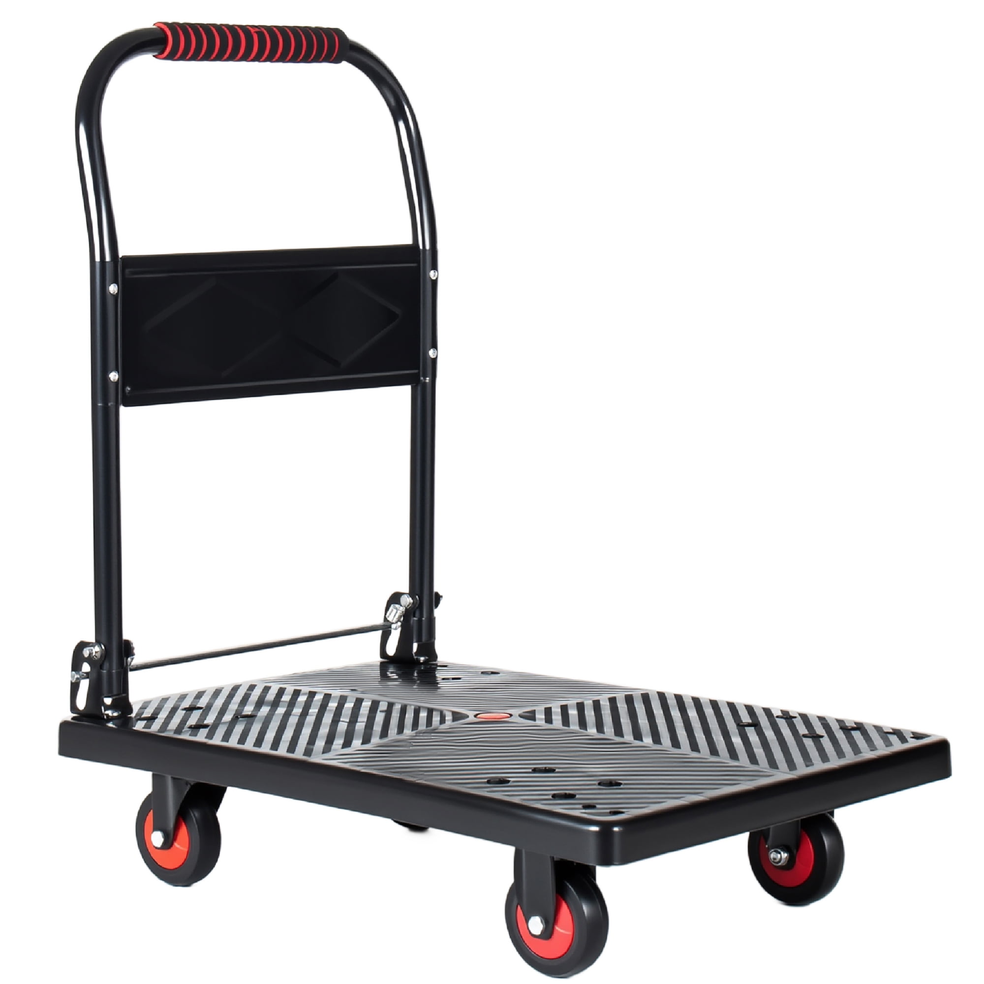 Foldable Platform Truck Dolly, 330lbs Heavy‑Duty Push Handcart with 4'' TPR 360° Silent Swivel Wheels & 4 Steel Load‑Bearing Beams for Warehouse Garage Home Moving
