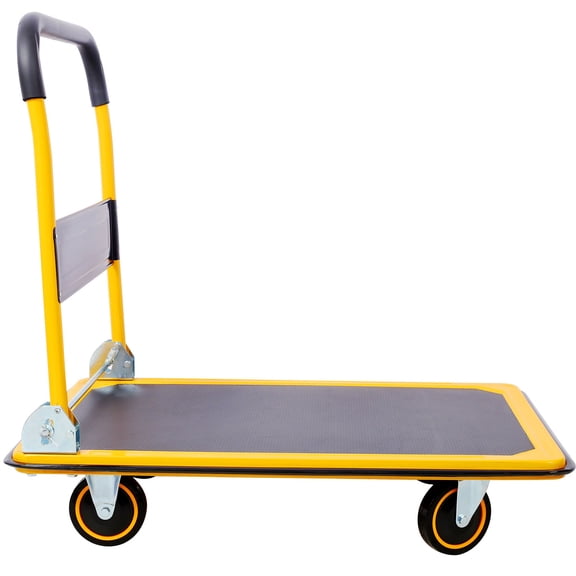 Foldable Platform Truck Push Dolly With 330 lb Weight Capacity In Black And Yellow Durable Steel Design For Effortless Mobility