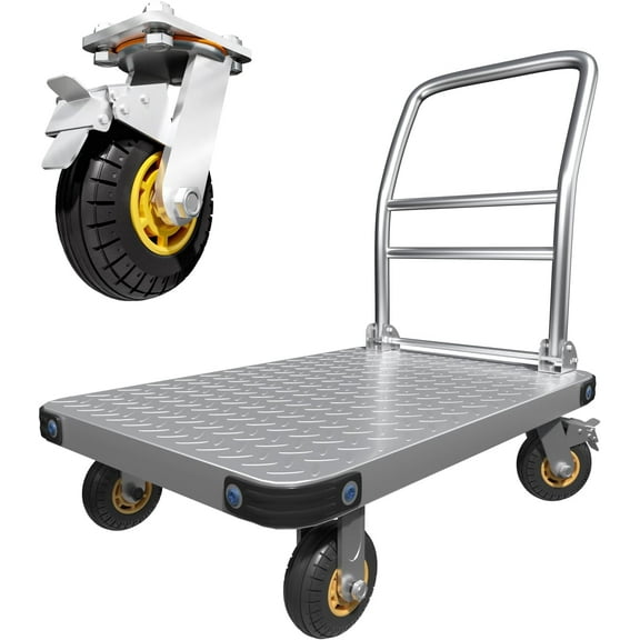 Foldable Platform Truck Steel Flat Push Dolly with Wheels 36" x 24" Heavy Duty Flatbed Hand Cart for Home Garden Office Warehouse Loading and Moving