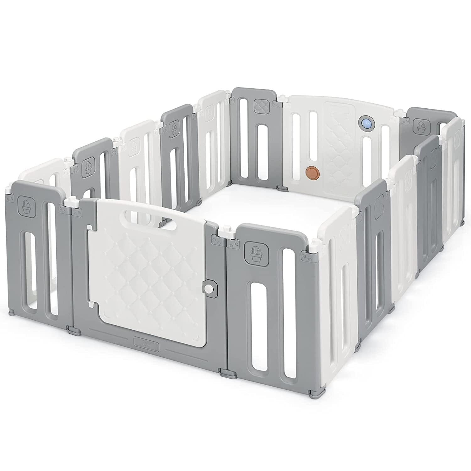 Foldable Playpen Fence with Lock Door Rubber Pads & AntiSlip Rubber
