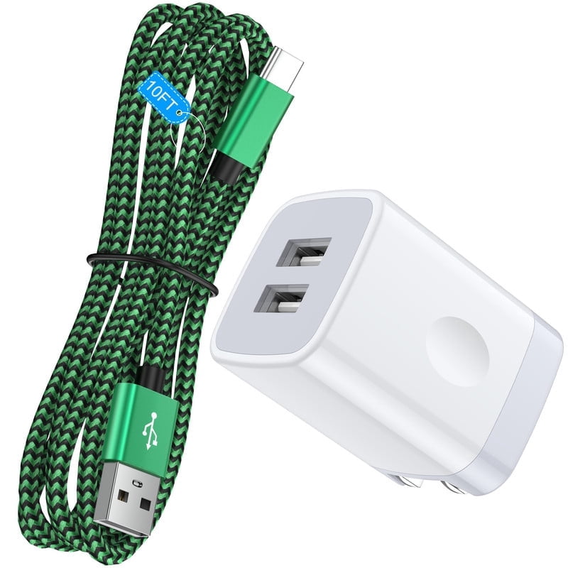 Foldable Plug Dual USB Port Wall Charger Block 2.4A with 6FT Type C Cable, Fast Phone Charger Station Compatible with iPhone 17/16/15 Pro Max, iPad Pro, Galaxy S26, Android, Green