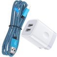 thumbnail image 1 of Foldable Plug Dual USB Port Wall Charger Block 2.4A with 6FT Type C Cable, Fast Phone Charger Station Compatible with iPhone 17/16/15 Pro Max, iPad Pro, Galaxy S26, Android, Blue, 1 of 7