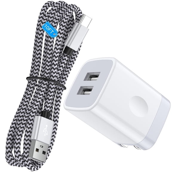 Foldable Plug Dual USB Port Wall Charger Block 2.4A with 6FT Type C Cable, Fast Phone Charger Station Compatible with iPhone 17/16/15 Pro Max, iPad Pro, Galaxy S26, Android, White