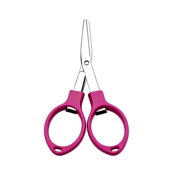 Foldable Pocket Badge Stainless Steel Scissor, Safety Mini Shear for Home Office and Craft, Rust-Proof Telescopic Cutter for Sewing Nurse and Travel Accessories,Hot Pink