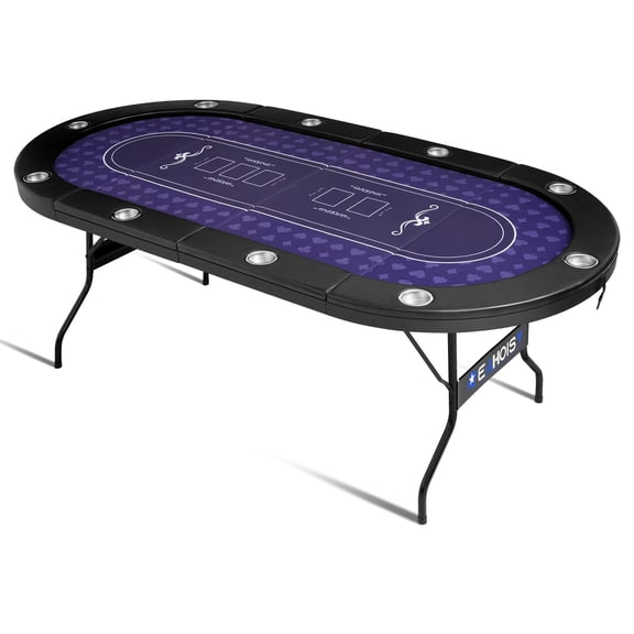 Foldable Poker Table 84-Inch Purple Oval with Cup Holders & Padded Rails
