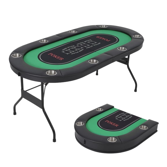Foldable Poker Table for 8 Players, Portable Game Table with Padded Rail & Deepened Cup Holders, Fold Lock Latch, for Texas Hold'em