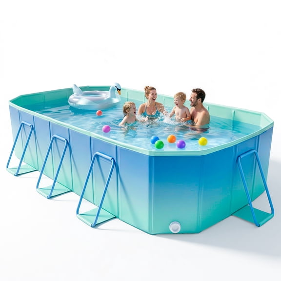 Foldable Pool, Non-Inflatable Large Swimming Pool for The Whole Family, Portable Above Ground Pool for Adults & Kids, Kiddie Pool for Backyard Garden Camping,115"×70"×19", Easy Setup, Blue