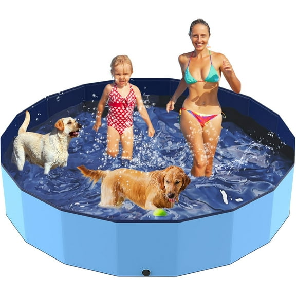 Foldable Pool for Large Dogs and Kids, 77 Portable Kiddie Swimming Pool Bath Tub Non-Slip, Hard Plastic Heavy Duty Outdoor Childrens Pool XXL - 16" H