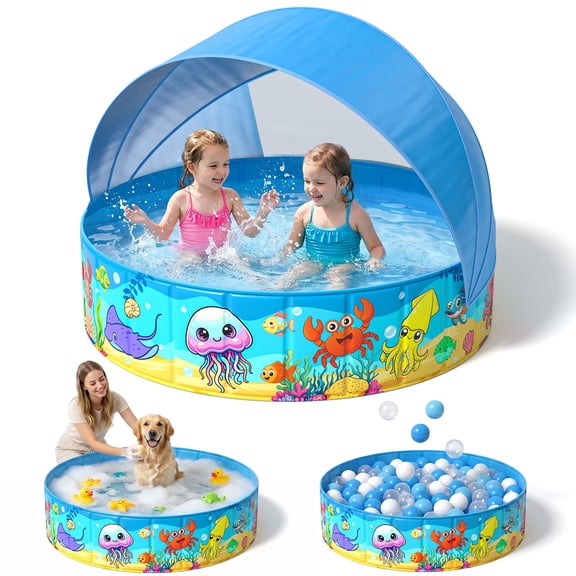 Sunrad Thickened Foldable Baby Pool with Canopy,UPF50+ Sun Protection Canopy,Multifunctional Sand and Ball Pool, Pet Bath Pool for Indoor and Outdoor Use