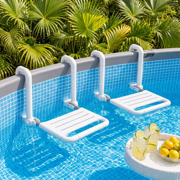 Foldable Poolside Stool Chair White 2-Pack For Above Ground Pools