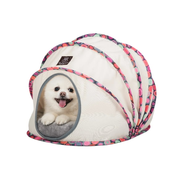 Foldable / Pop Up Cocoon Cave for Dogs, Cats and Companion Animals with Removable Cushion and Convenient Travel Carry Bag